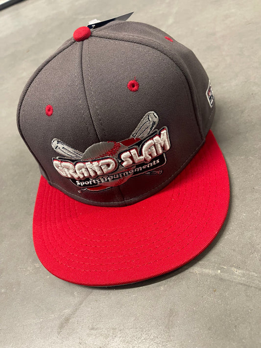 Gray and Red Flat Bill Fitted Hat
